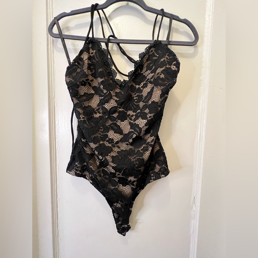 Black/nude lace one piece
